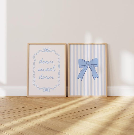 Dorm Sweet Dorm Blue Aesthetic Print, Cute Bundle Dorm Art, Preppy