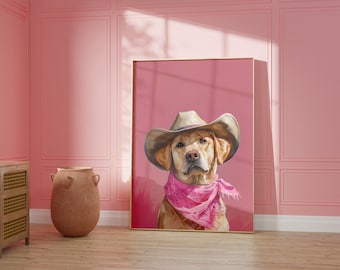 Hund Cowgirl Hut Druck: Vintage Western Wall Kunst (Digitaler Download)