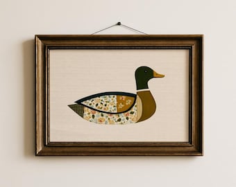 PRINTED AND SHIPPED Floral Bison Folk Art, Vintage Style Western Art