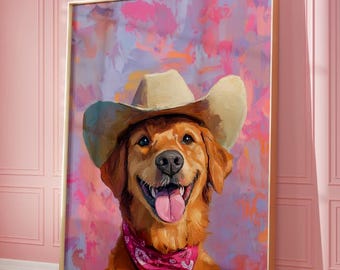 Cowgirl Labrador Druck: Vintage Western Hund Kunst (Digitaler Download)