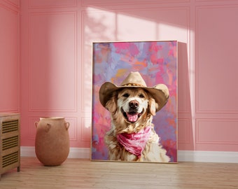 Hund Cowgirl Hut Druck: Vintage Western Kunst (Digitaler Download)
