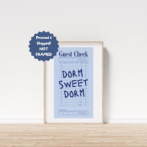 Poster Print Dorm Sweet Dorm, Blue Aesthetic College Decor, Trendy Guest Check Art, Trendy Dorm Poster,