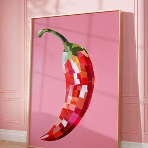 Retro Disco Pepper Print: Pink Kitchen Wall Art (Digital Download)
