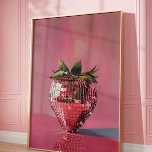 Retro Disco Strawberry Print: Girly Pink Wall Art (Digital Download)