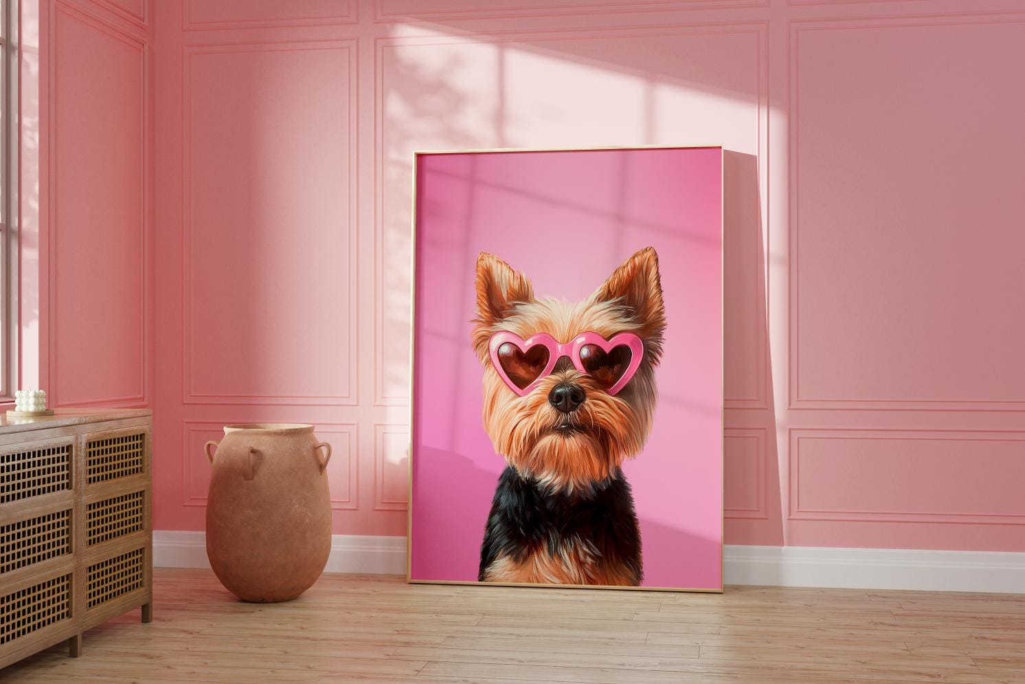 Pink Yorkie Dog Print: Funky Preppy Kids Room Decor (digital