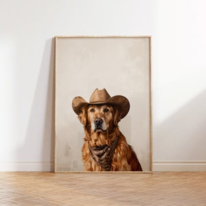 Golden Retriever Cowgirl Hat Print: Western Dog Art (Digital Download)