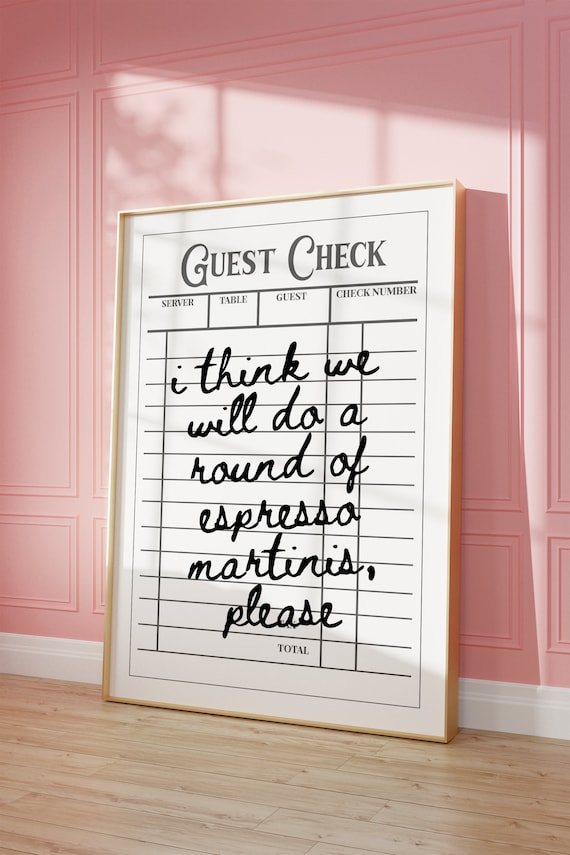 Espresso Martini Guest Check Print: Funny Bar Cart Decor (Digital Download)