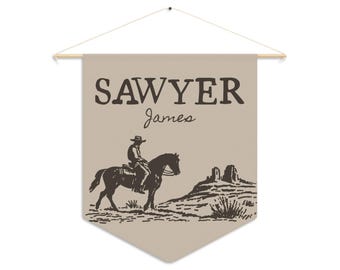 Personalized Cowboy Pennant, Western Nursery Decor, Custom Name Wall Hanging