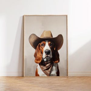 Basset Hound Cowgirl Hat Print: Western Dog Art (Digital Download)