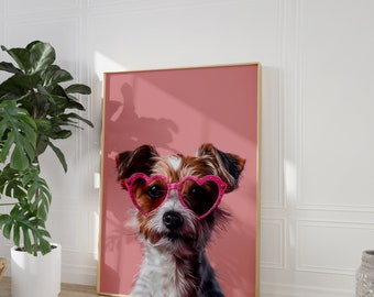Lámina de perro Jack Russell rosa: Decoración infantil preppy (descarga digital)