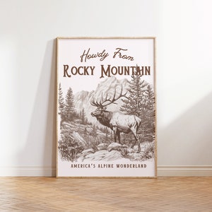 Art mural vintage voyage dans les montagnes Rocheuses, affiche de voyage, art mural, affiche du parc national, art mural du Colorado, art déco carte postale, art imprimable