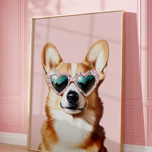 Printable Pink Corgi Print, Funky Poster, Preppy Art, Welsh Corgi Dog, Cute Pink Decor, Dog Print, Kids Room, Corgi Dog Print