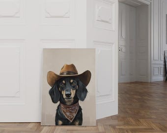 Dachshund Cowgirl Art Print: Western Dog with Cowboy Hat (Digital Download)
