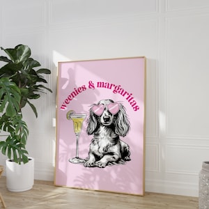 Printable Pink Dackel Print, Funky Poster, Preppy Art, Dackel, Hund, Barwagen Margarita Decor, Hundedruck, Weiner Hund Druck