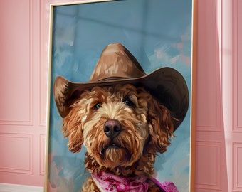 Hund Cowgirl Hut Kunstdruck: Vintage Western Welpe Hund (Digital Download)