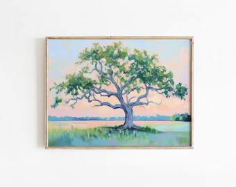 Pastel Live Oak Tree Print: Southern Wall Art (Digital Download)