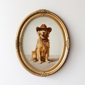Golden Retriever Cowgirl Hat Print: Western Dog Art (Digital Download)