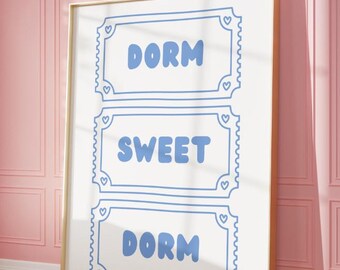 Stampa estetica blu per dormitorio, arte carina e preppy per dormitorio, stampa di biglietti per dormitorio, decorazioni stampabili per dormitorio, decorazioni blu per dormitorio