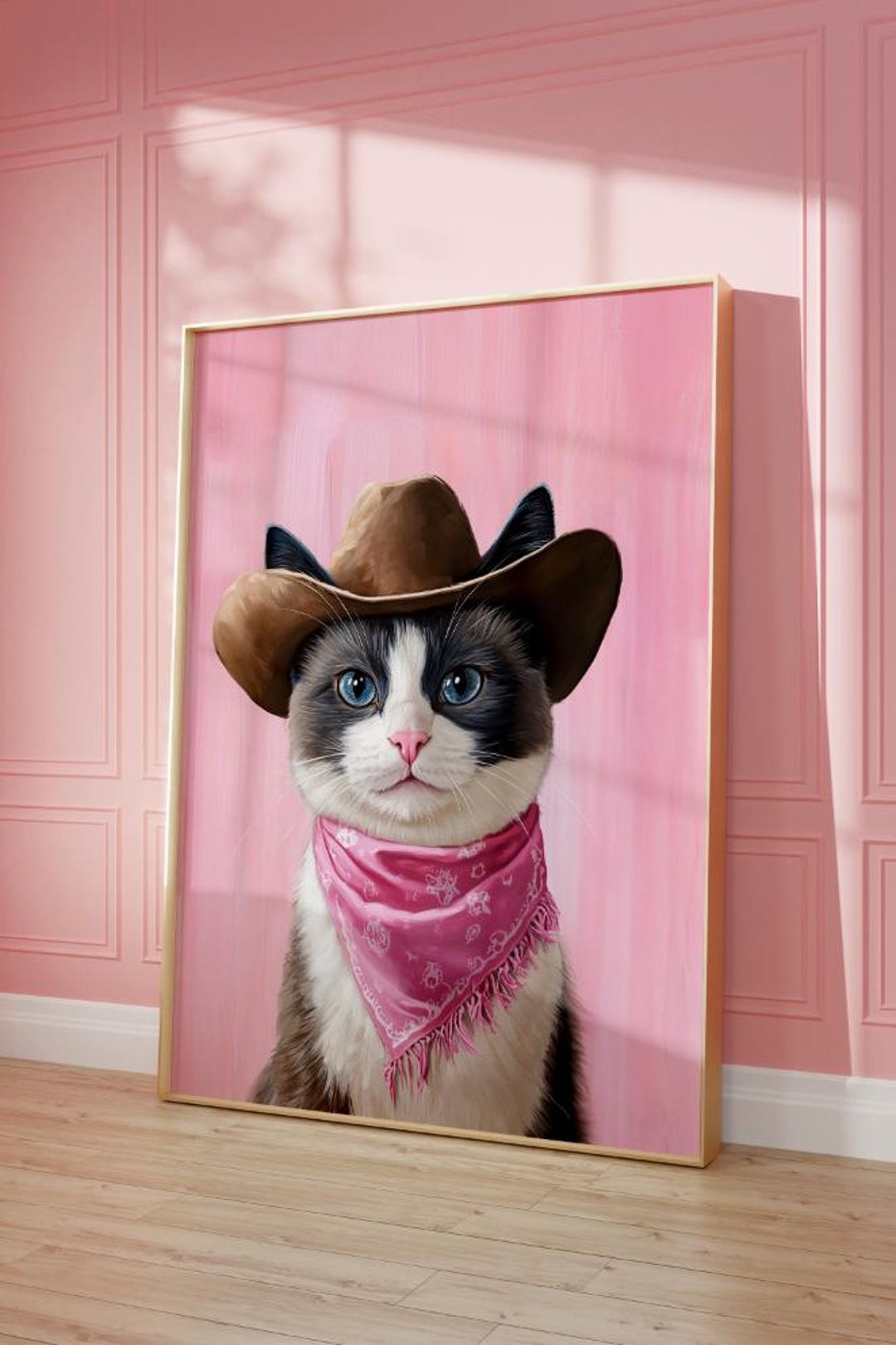 Pink Ragdoll Cat Cowboy Art Print: Preppy Kids Room Decor (digital ...