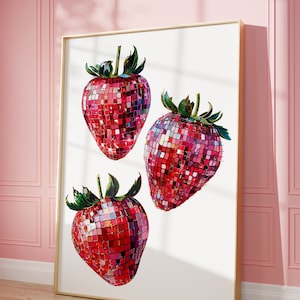 Retro Disco Strawberry Print: Girly Coquette Wall Art (Digital Download)