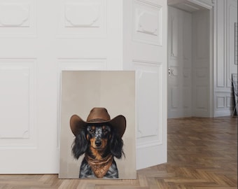 Dachshund Cowgirl Hat Print: Vintage Western Dog Art (Digital Download)