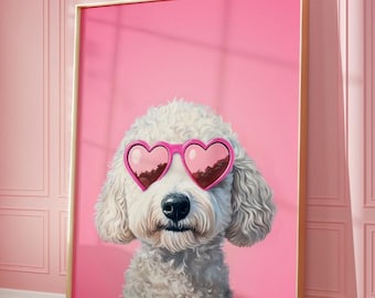 Pink Goldendoodle Print: Funky Preppy Dog Art (Digital Download)