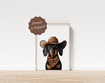 Cowboy Dachshund Dog Print: Neutral Western Home Decor