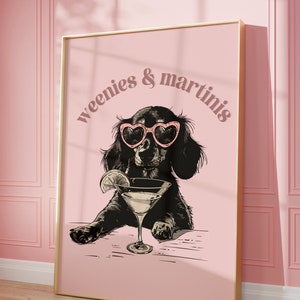 Printable Pink Dackel Print, Funky Poster, Preppy Art, Dackel, Hund, Bar Warenkorb Martini Dekor, Hundedruck, Weiner Hund Druck