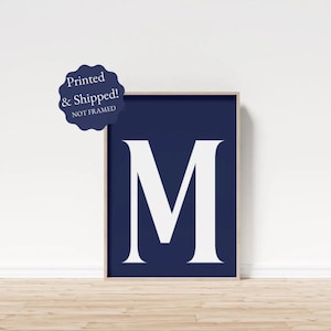 PHYSICAL PRINT Custom Initial Navy Blue Poster, Preppy Initial Decor, Preppy Dorm Decor Aesthetic, Minimalist Dorm Decor Art