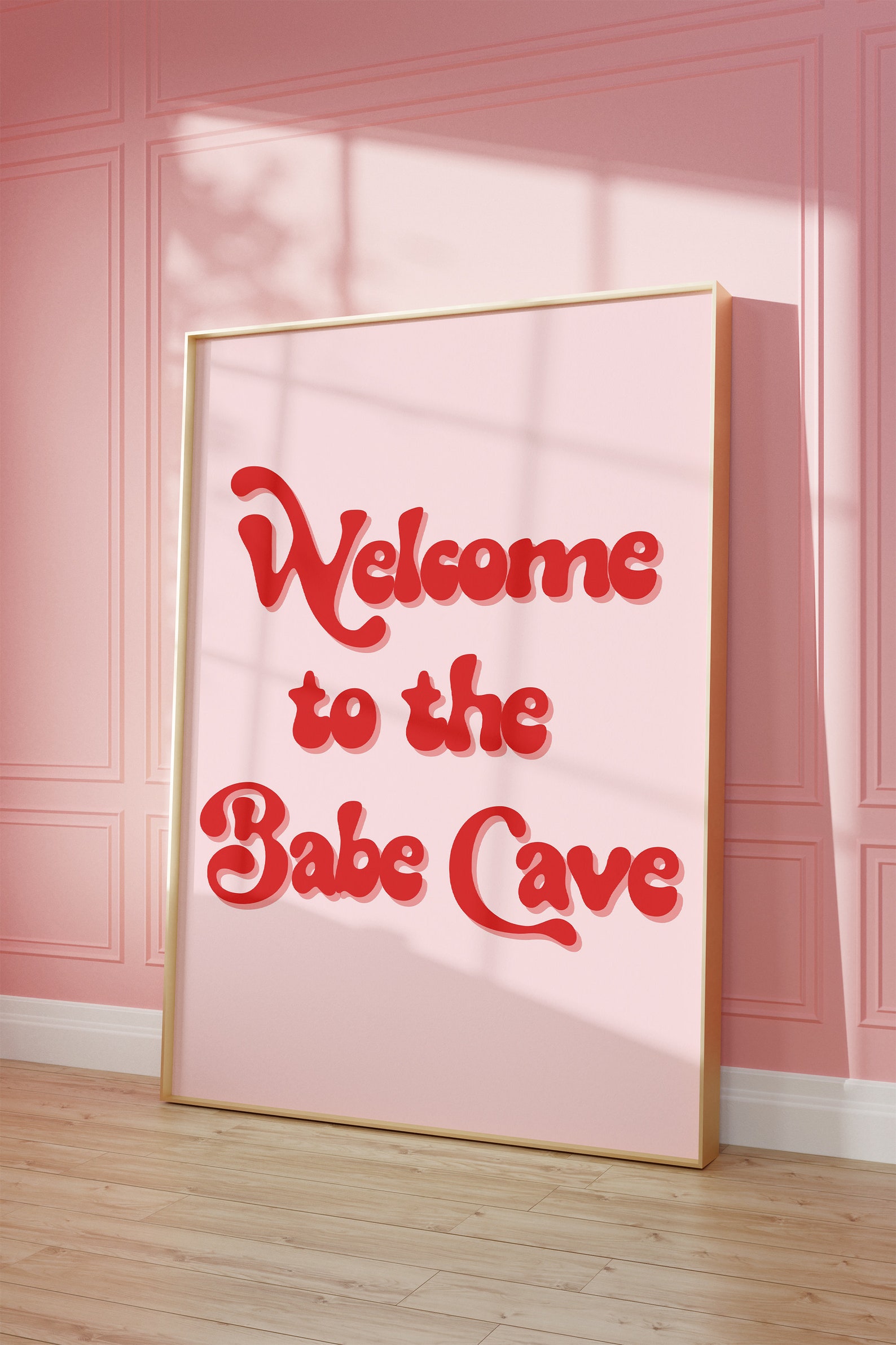 welcome-to-the-babe-cave-wall-art-pink-and-red-retro-etsy