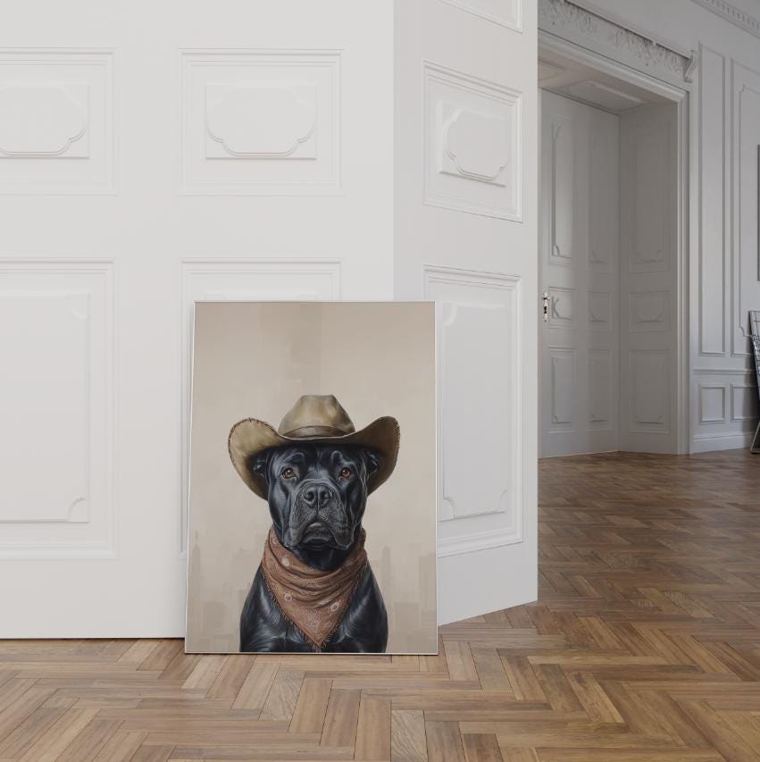 Cane Corso Dog Cowgirl Hat Print, Neutral Aesthetic Print, Vintage Art, Western Trendy Wall Art, Cowgirl Hat Print, Funky Western Art