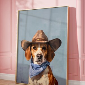 Dog Cowgirl Hat Art Print: Vintage Western Puppy (Digital Download)