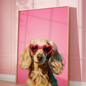 Druckbarer rosa Dackel Druck, Funky Poster, Preppy Art, Dackel, Hund, süßes rosa Dekor, Hundedruck, Kinderzimmer, Weiner Hund Druck