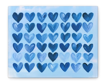 Blue Watercolor Hearts Canvas