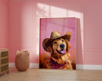 Hund Cowgirl Hut Druck: Vintage Western Kunst (Digitaler Download)