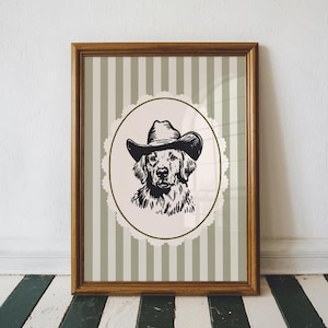 Dog Cowgirl Hat Print: Golden Retriever Western Art (Digital Download)
