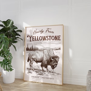 Póster de viaje vintage de Yellowstone, póster de viaje, póster de parque nacional, arte del Muro Occidental, arte de decoración de postales, arte de pared imprimible