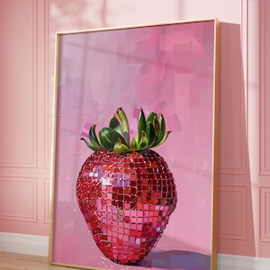 Retro Disco Strawberry Print: Girly Pink Wall Art (Digital Download)