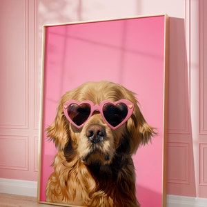 Printable Pink Golden Retriever Print, Funky Poster, Preppy Art, Golden Retriever Dog, Cute Pink Decor, Dog Print, Kids Room Print