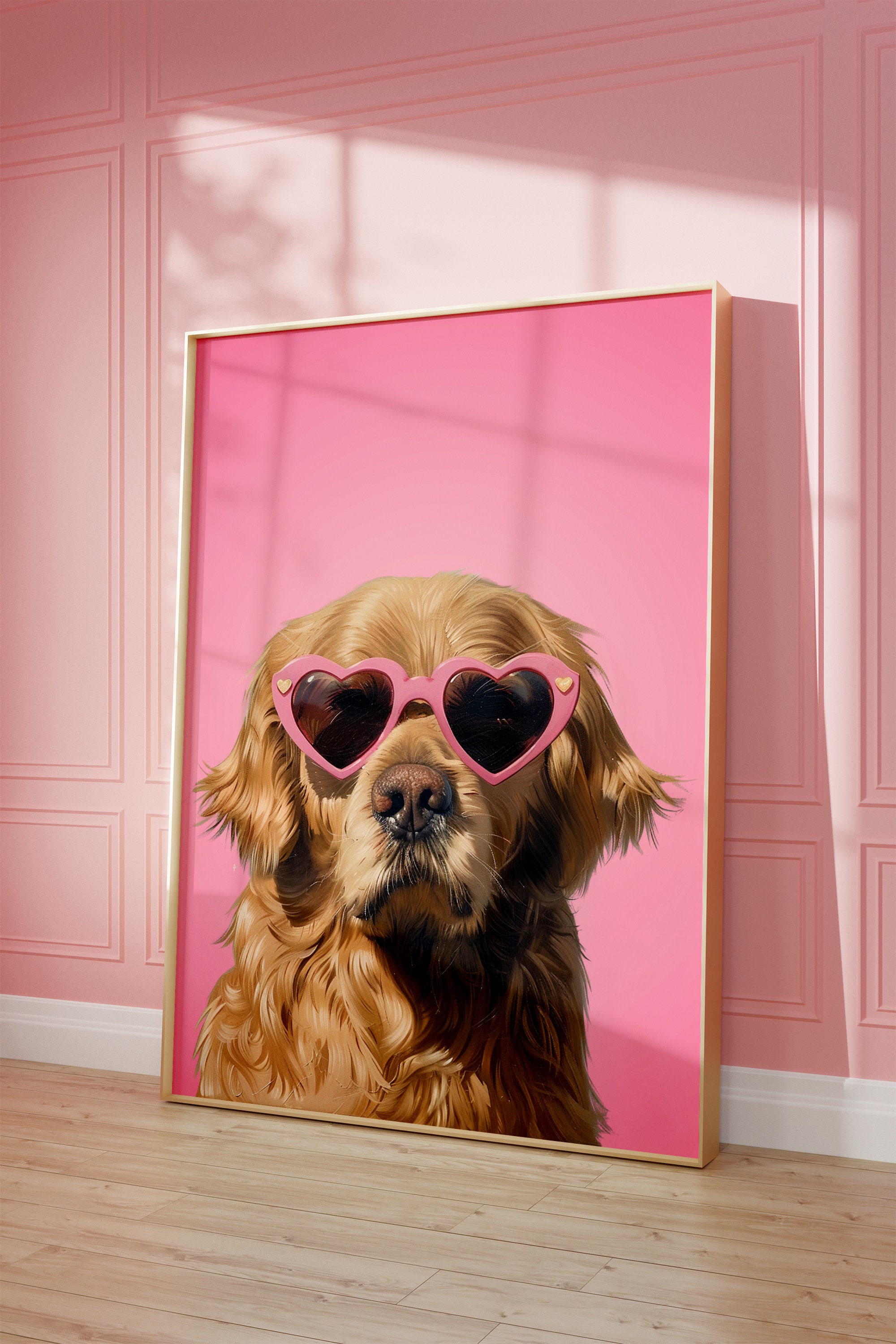 Printable Pink Golden Retriever Print, Funky Poster, Preppy Art, Golden Retriever Dog, Cute Pink Decor, Dog Print, Kids Room Print