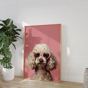Printable Pink Pudel Druck, Funky Poster, Preppy Art, Pudelhund, süßes rosa Dekor, Hundedruck, Kinderzimmer, Pudelhund Druck