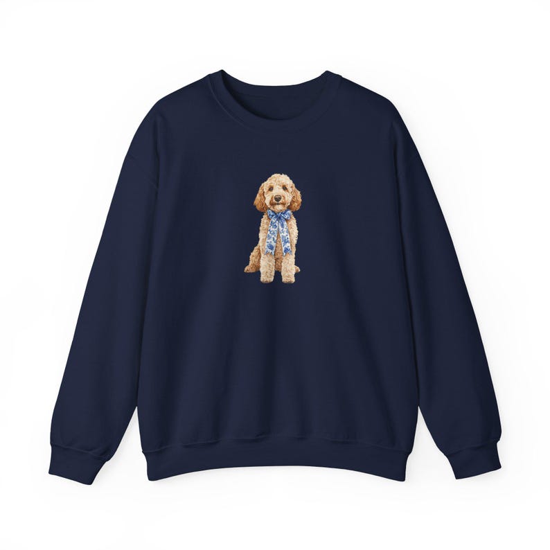 Preppy Chinoiserie Goldendoodle Crewneck Sweatshirt, Preppy Grand Millennial Goldendoodle Gift, Goldendoodle Lover Gift image 1