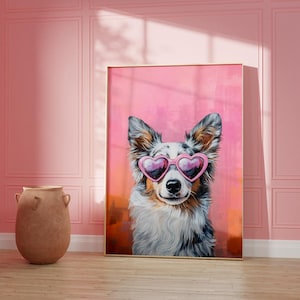 Printable Pink Australian Shepherd Print, Funky Poster, Preppy Art, Cattle Dog, Cute Pink Decor, Dog Print, Kids Room Print