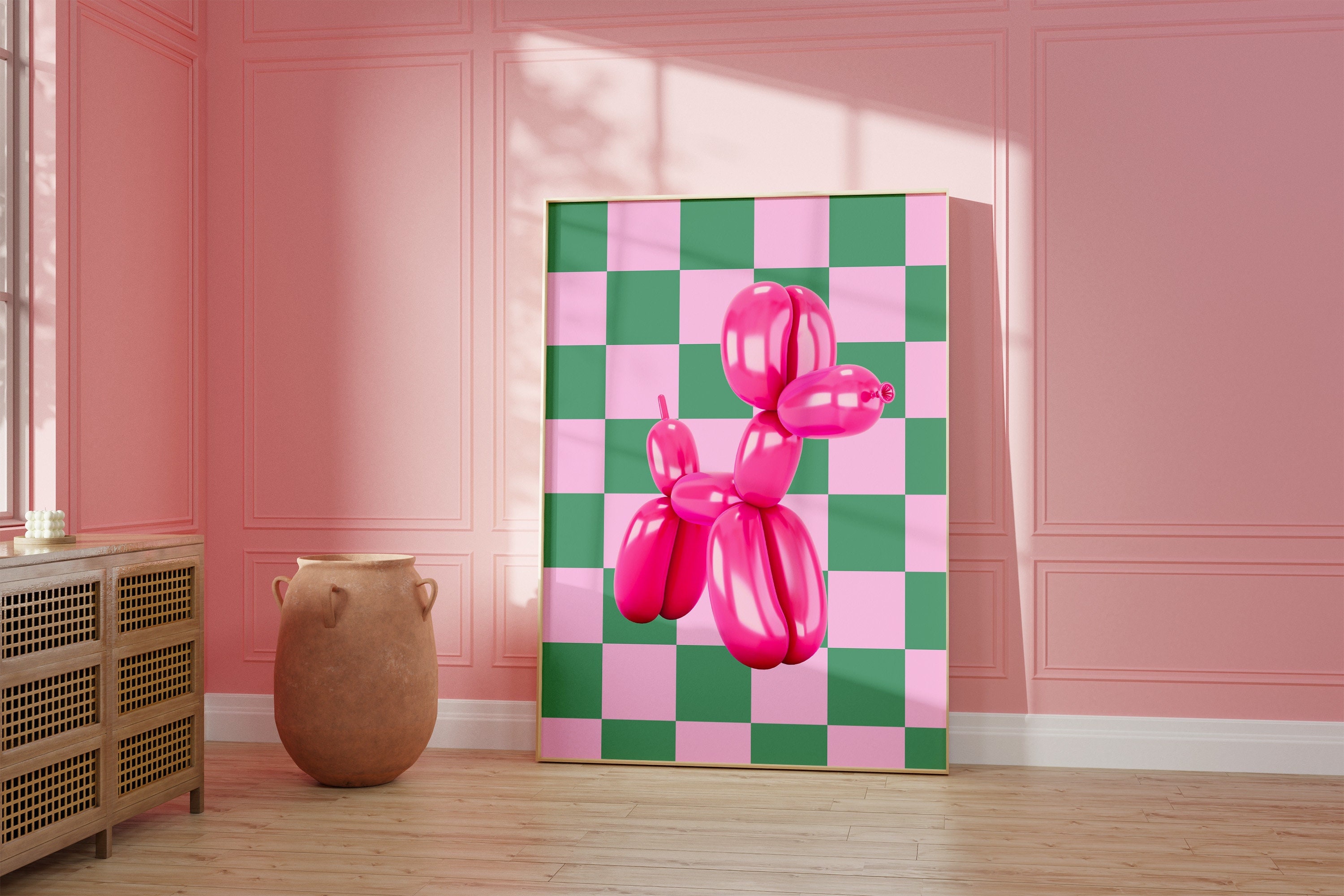 Pop Art Balloon Dog Wall Art, Modern Wall Art, Preppy Pink Prints