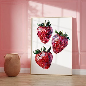 Retro Disco Strawberry Print: Coquette Trendy Wall Art