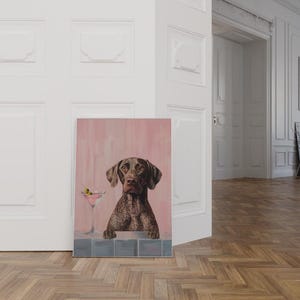 Printable Pink GSP Pointer Print, Funky Poster, Preppy Art, Pointer Hund, Bar Warenkorb Martini Dekor, lustiges Dekor, Deutsch Kurzhaar