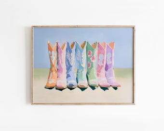 PRINTED AND SHIPPED Cowgirl Boots Aesthetic Wall Art, Cowgirl Dorm Decor, Western Poster Preppy Cowboy Room Decor Aesthetic, Rustic Wall Art
