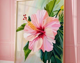 Pastel Hibiscus Flower Print: Tropical Coastal Wall Art (Digital Download)
