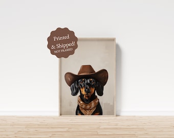 Dachshund Cowgirl Art Print: Funky Western Dog Portrait