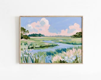 Pastel Marsh Painting: Charleston Coastal Print (Digital Download)